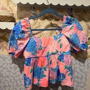 Lilly Pulitzer Babydoll floral puffy sleeve top